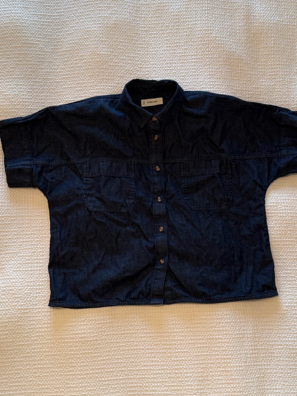 Everlane | Navy Denim Oversized Button-Down Shirt | Short Sleeve | L